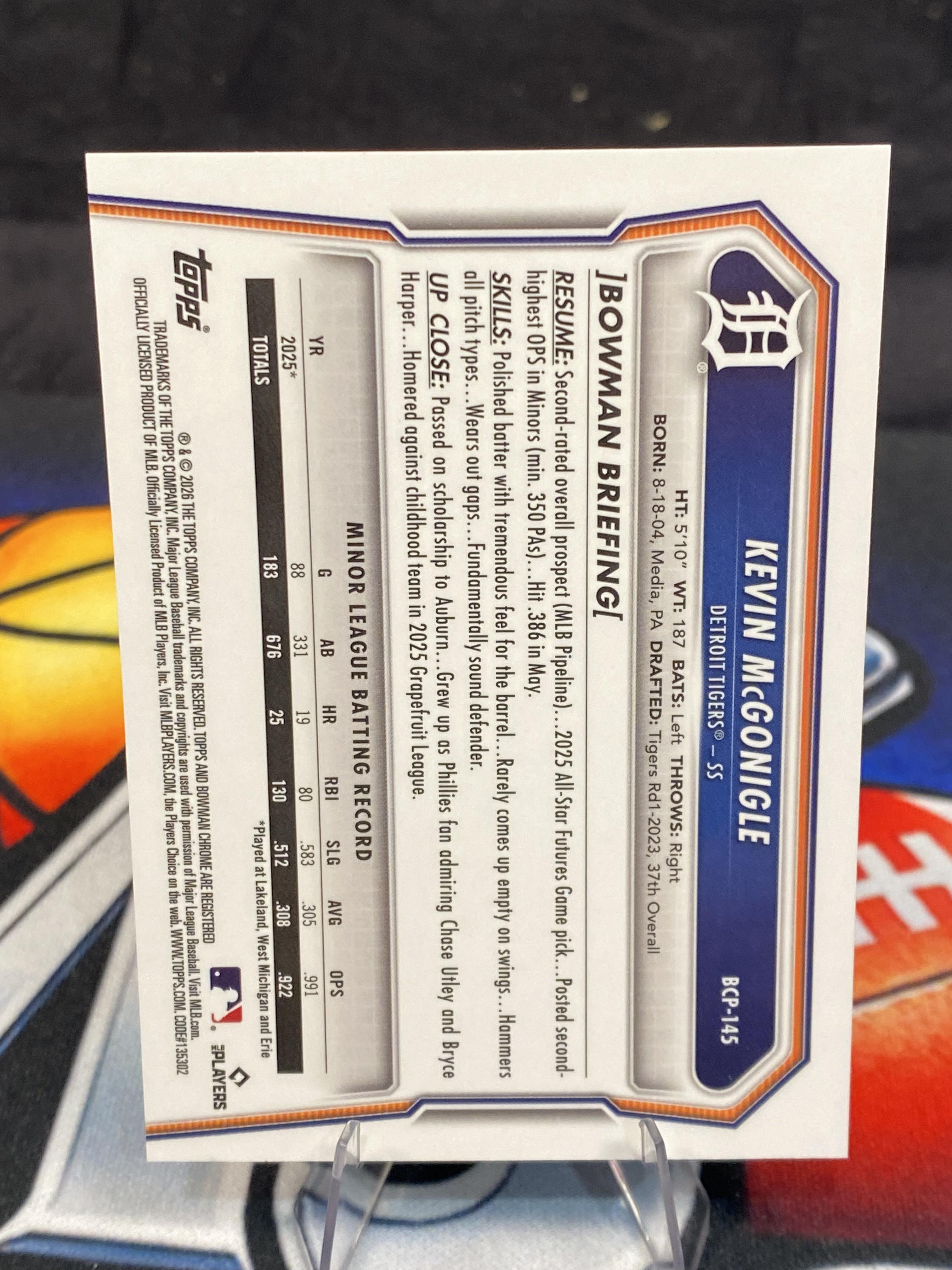 2026 Bowman #BCP-145 Kevin McGonigle Chrome Prospects Reptilian Refractor