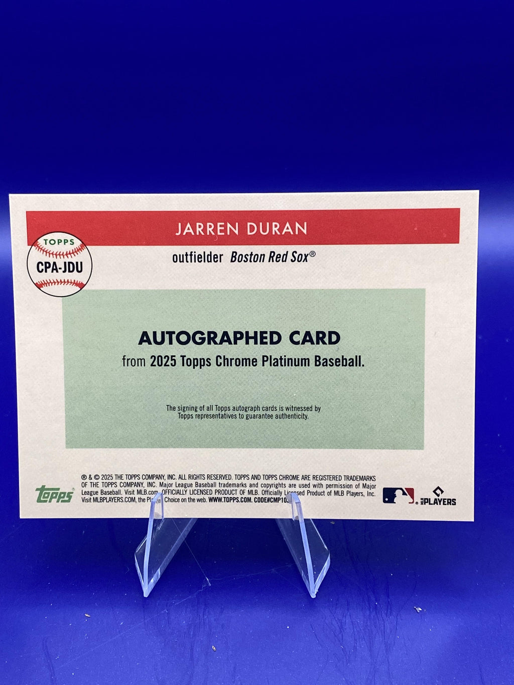 2025 Topps Chrome Platinum #CPA-JDU Jarren Duran Chrome Platinum Autographs