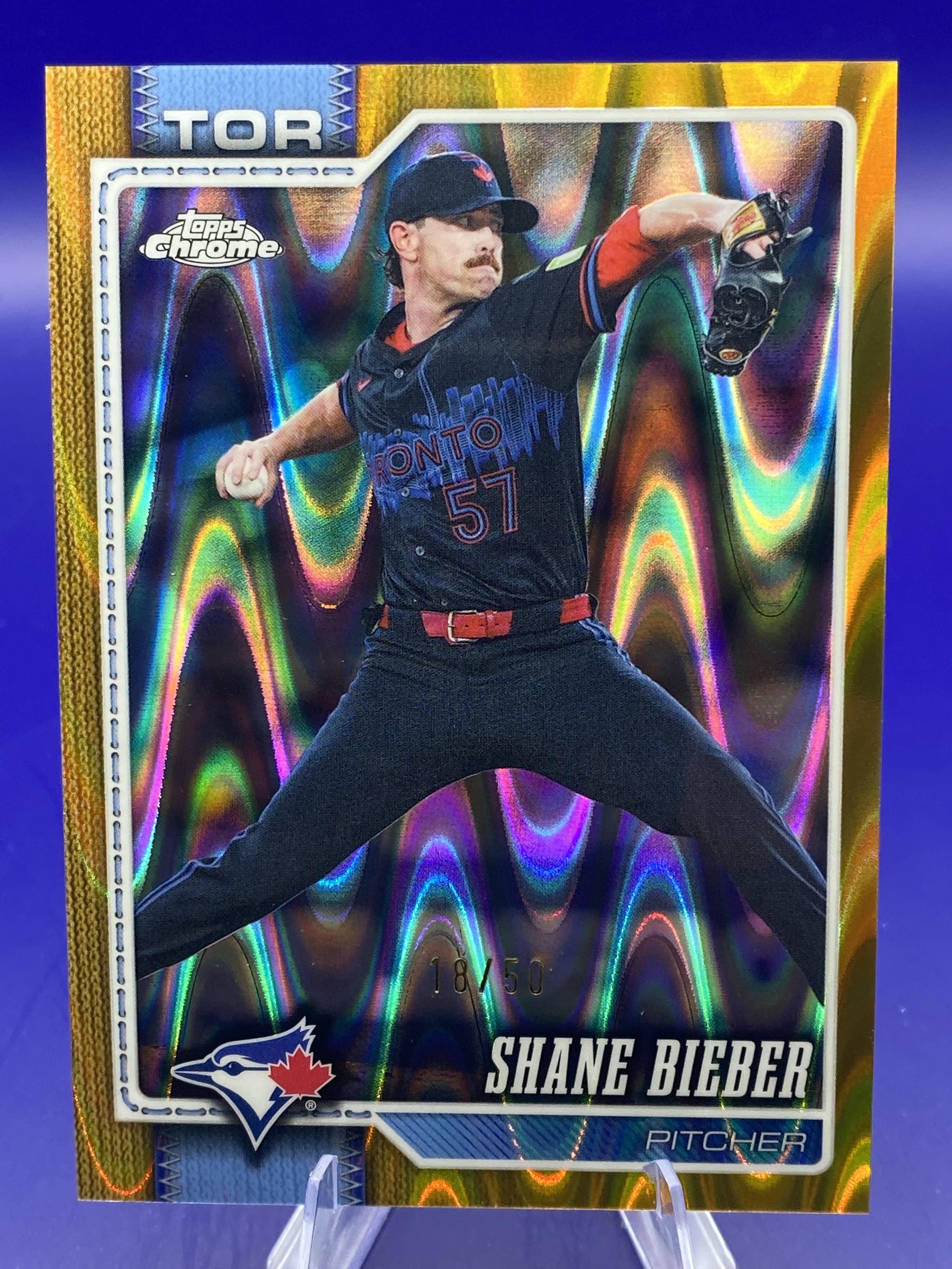 2026 Topps Chrome #21 Shane Bieber Gold Raywave Refractors #/50