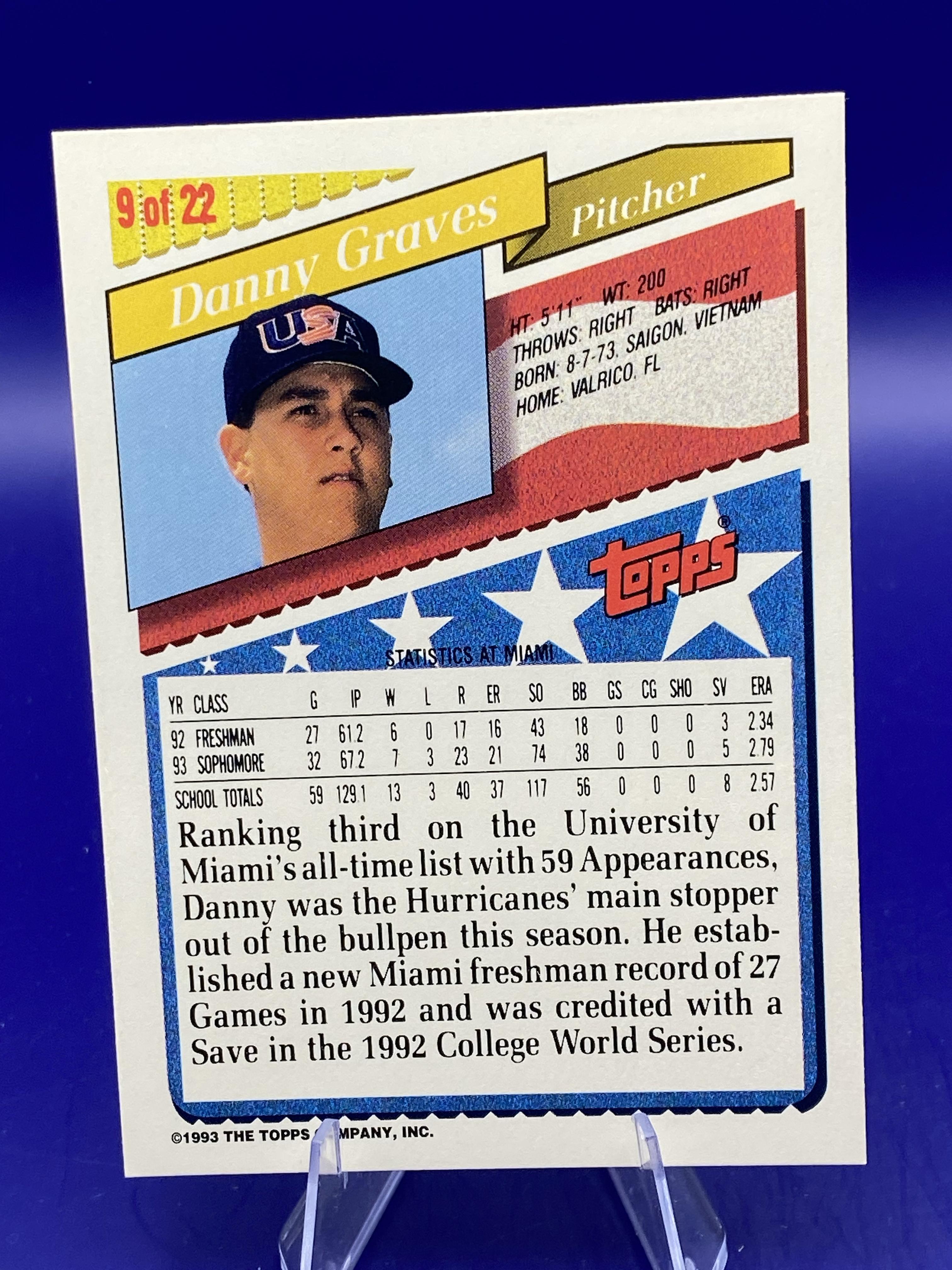 1993 Topps Bazooka Team USA #9 Danny Graves
