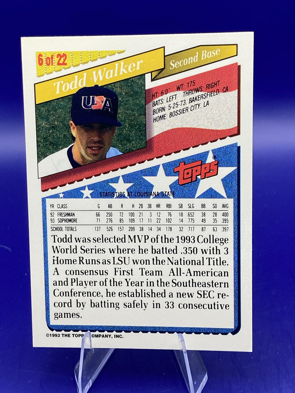 1993 Topps Bazooka Team USA #6 Todd Walker