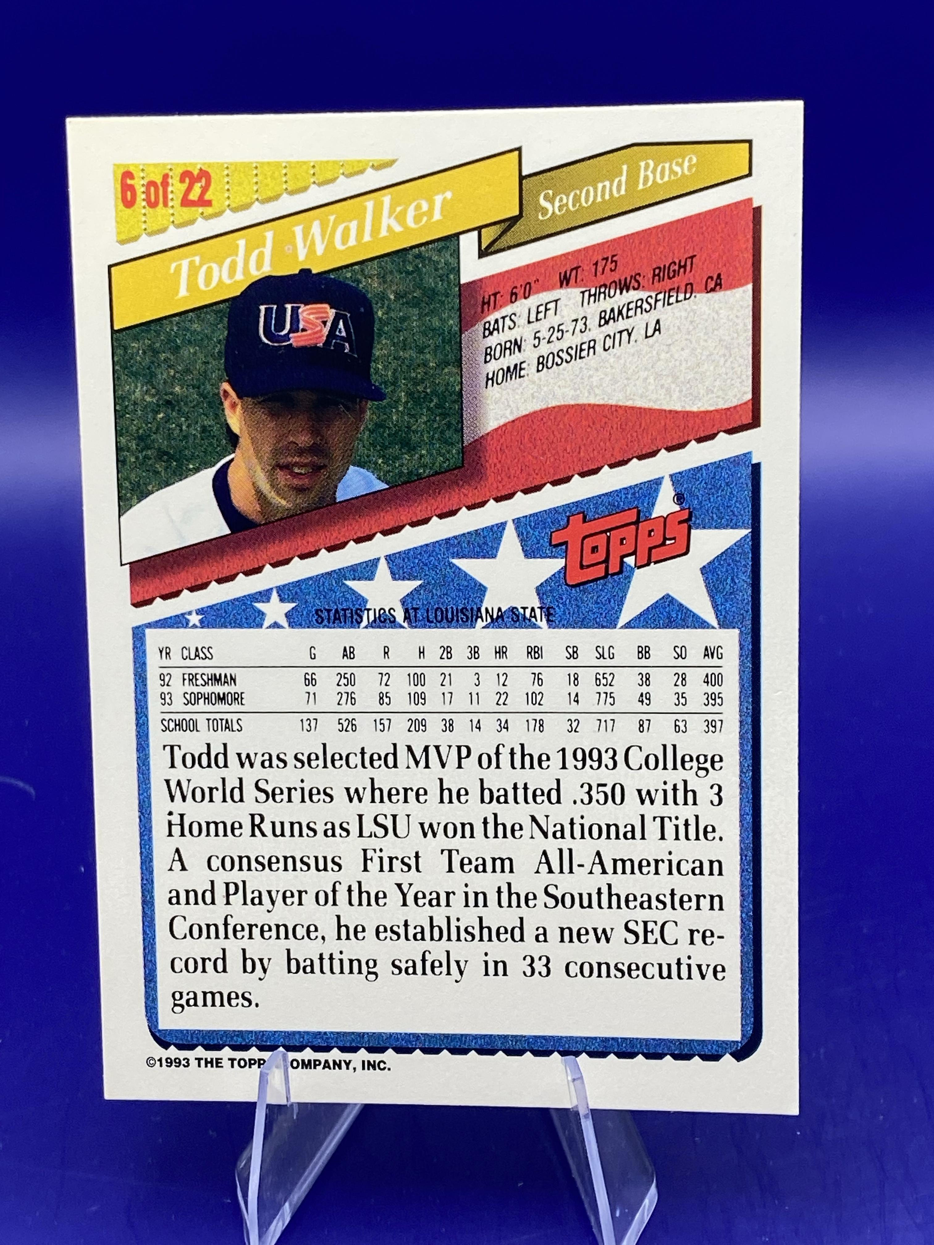1993 Topps Bazooka Team USA #6 Todd Walker